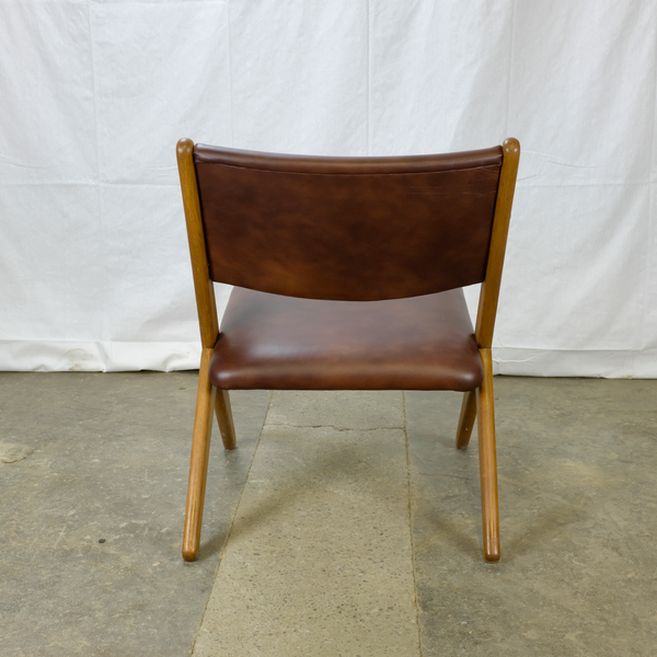 Backside of Brown Leather Armchair with Oak Frame and Teak Arms by Arne Hovmand-Olsen