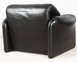 Vico Magistretti, 2-seater sofas and one chair model Maralunga in black leather for Cassina (2)
