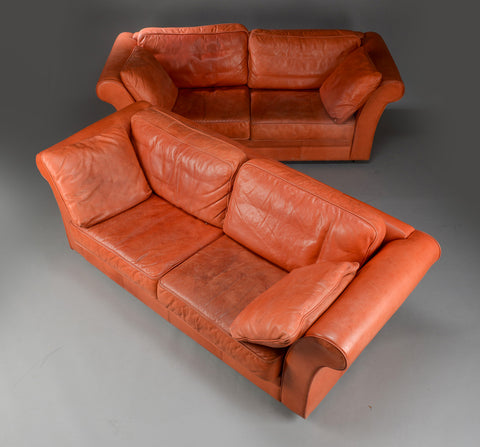 Two leather sofas, made in Denmark by Skalma