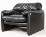 Vico Magistretti, 2-seater sofas and one chair model Maralunga in black leather for Cassina (2)