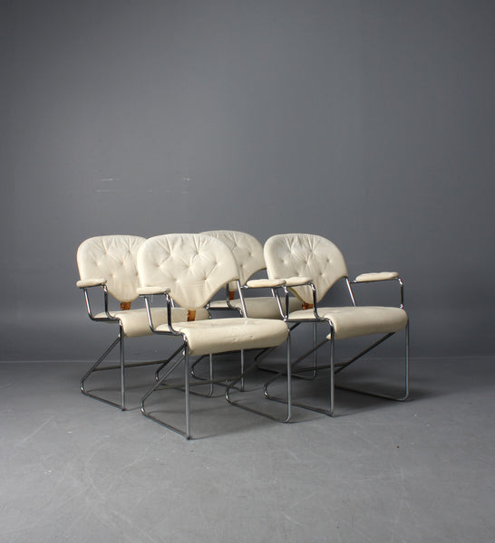 Sam Larsson, Dux, chairs 'Sam', white leather, 4 pcs