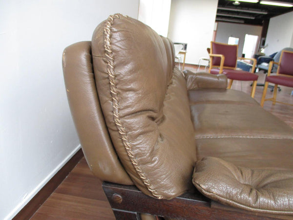 Side View of Stained Beech Frame Brown Leather Sofa by Arne Norell