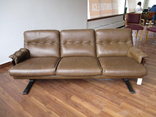Stained Beech Frame Brow Leather Sofa by Arne Norell