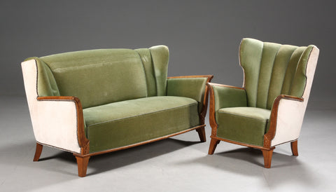 Danish furniture manufacturer. Three-person sofa and armchair, first half of the 20th century (2)