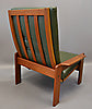 Teak Armchairs in Green Leather