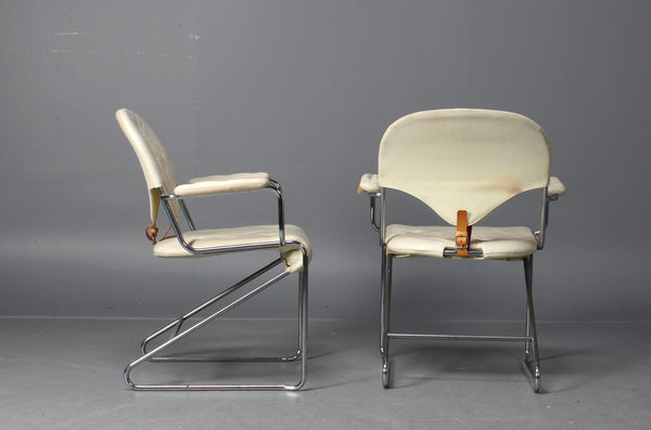 Sam Larsson, Dux, chairs 'Sam', white leather, 4 pcs