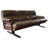 Stained Beech Frame Brow Leather Sofa by Arne Norell