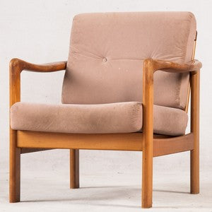 Teak Frame Armchair with Beige Cushions
