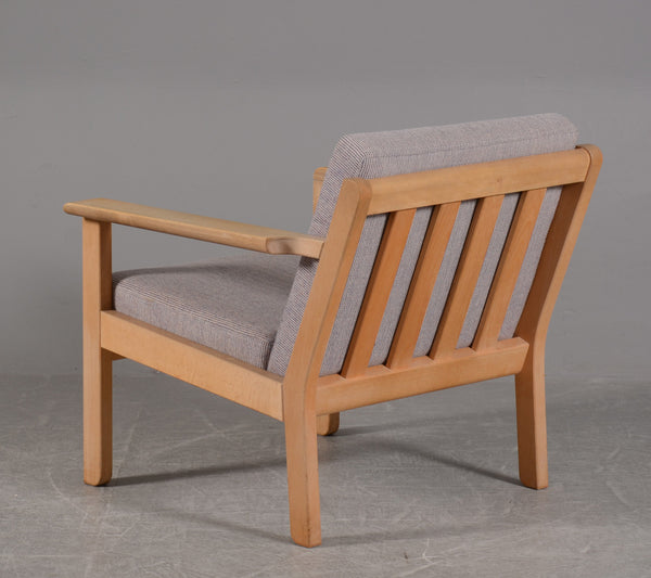 Back Side of Beech Armchair with Grey Striped Wool Cushions by Bernt Petersen