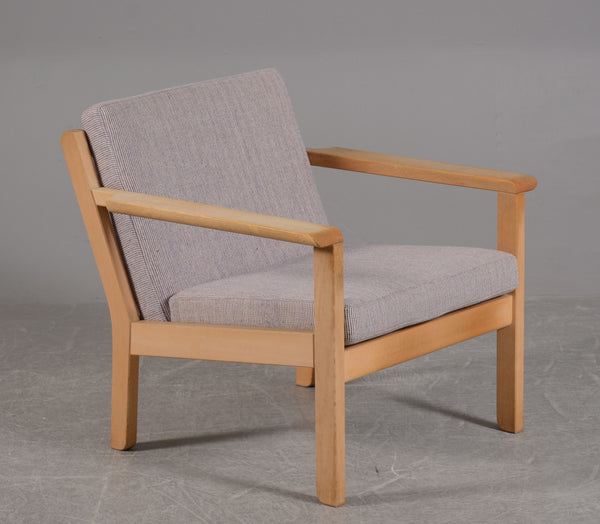 Beech Armchair with Grey Striped Wool Cushions by Bernt Petersen