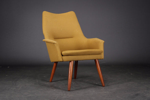 Yellow Fabric Armchair with Wood Legs