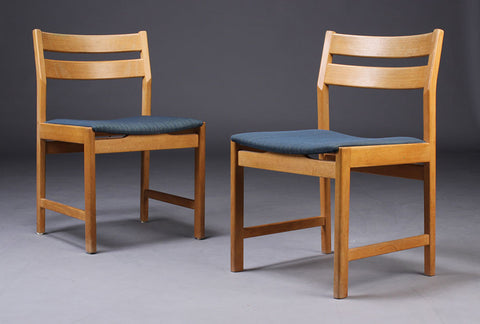 Beech Dining Chairs with Blue Fabric Seats and Wood Backs by Kurt Ostervig