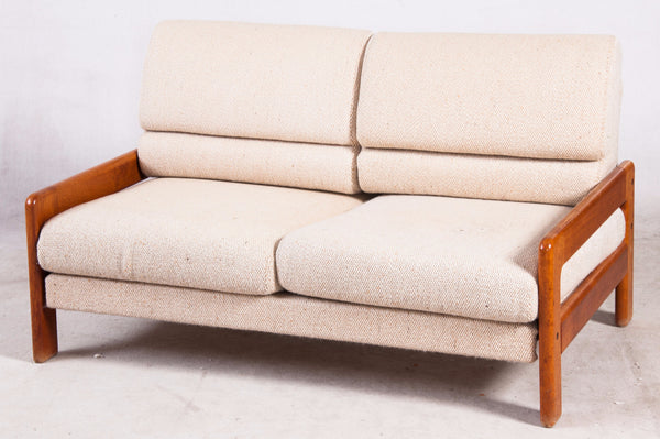 Solid Teak Loveseat, 100% wool upholstery