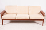 Teak Sofa with White Wool Cushions by Arne Wahl Iversen