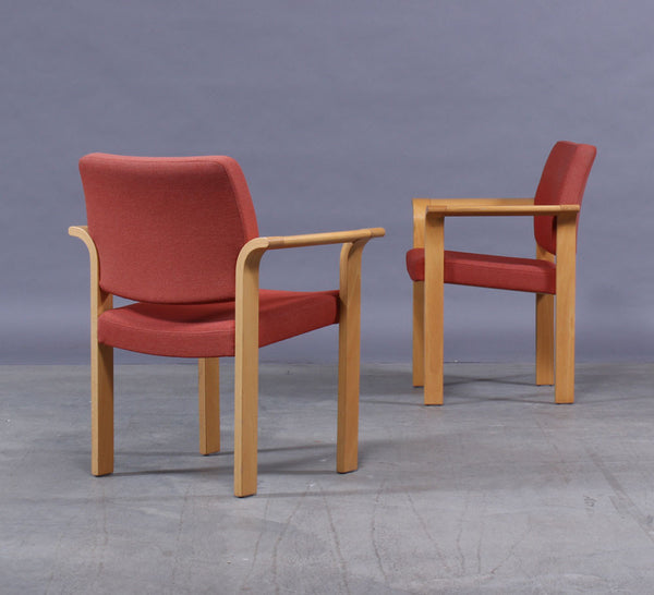 Two Beech Armchairs with Red Wool Upholstery by Rud Thygesen & Johnny Sorensen