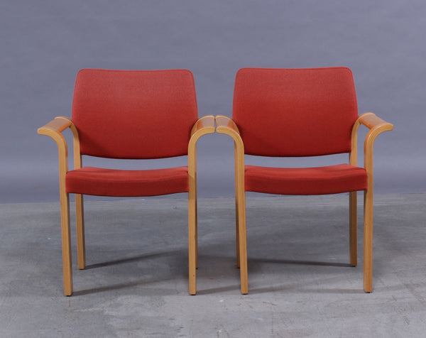 Two Beech Armchairs with Red Wool Upholstery by Rud Thygesen & Johnny Sorensen