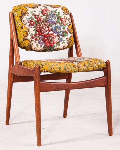 Teak Frame Dining Chair with Floral Design Seat and Back by Arne Vodder