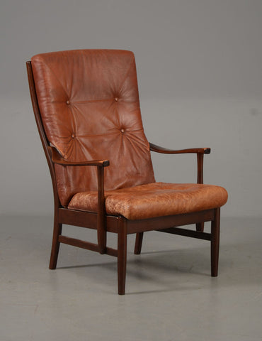 Armchair, leather , stained beech*