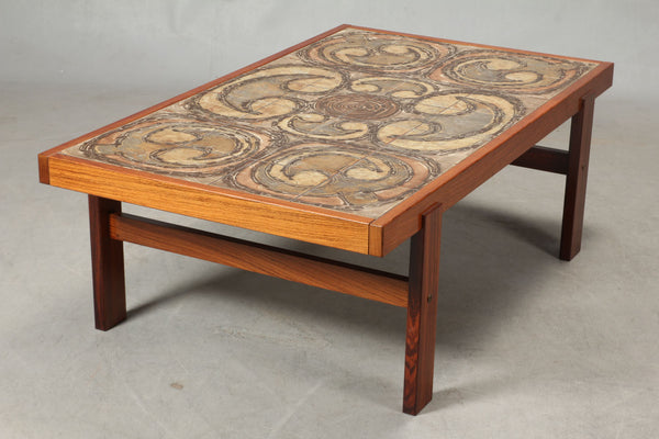 Rosewood Coffee Table with Hand Painted Tiles