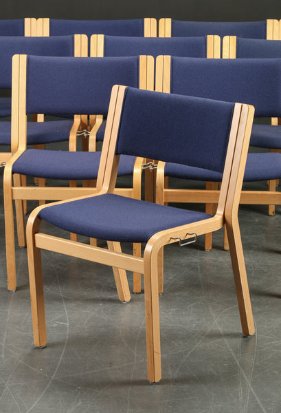 Wood Chairs with Royal Blue Upholstery by Rud Thygesen and Johnny Sorensen