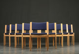 Wood Chairs with Royal Blue Upholstery by Rud Thygesen and Johnny Sorensen