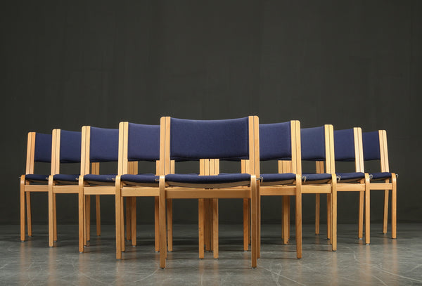 Wood Chairs with Royal Blue Upholstery by Rud Thygesen and Johnny Sorensen