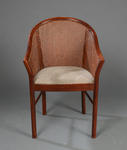 Moulded Wood Armchair with Cane Sides and Back and Padded Seat