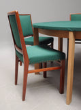 Beech Dining Chairs with Green Felt Upholstery at Matching Felt Top Table. 