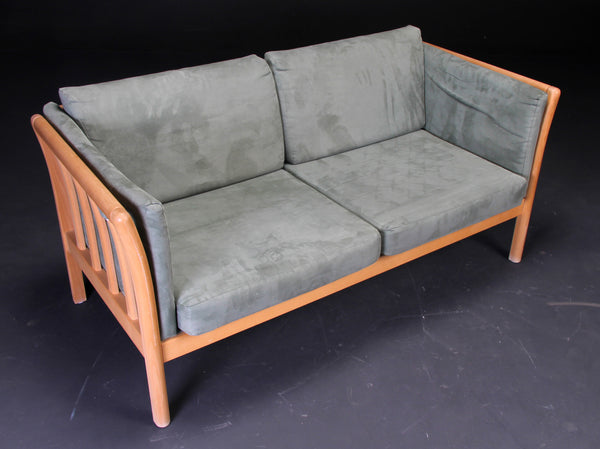 Beech/Alcantara Loveseat with Light Blue Cushions