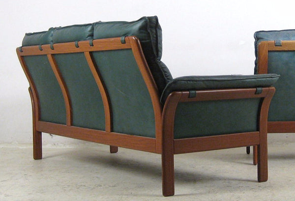 teak green leather sofa