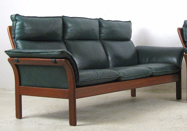 teak green leather sofa