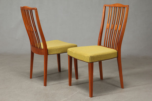 Beech Dining Chairs with Yellow Wool Seats and Wood Backs