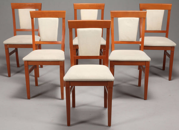 Stained Beech Dining Chairs with White Seats and Backs
