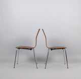Teak Finish Plywood Stackable Chairs with Chromed Steel Legs by Tapio Wirkkala