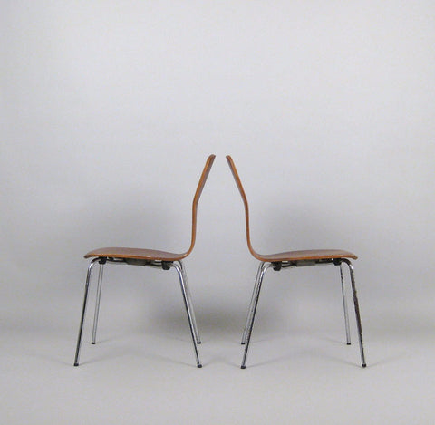 Teak Finish Plywood Stackable Chairs with Chromed Steel Legs by Tapio Wirkkala