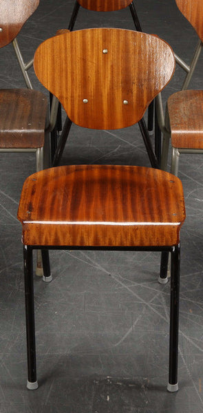 Varnished Plywood Chairs with Black Metal Frames