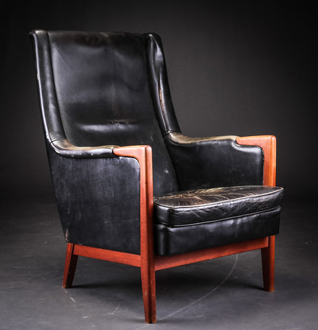 Swedish Teak  framed armchair, with leather