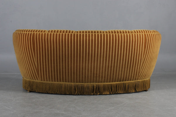 Back Side of Danish Banana Sofa with Yellow and Brown Stripes