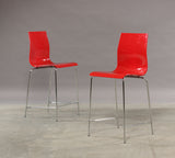 Two Red Acrylic Bar Chairs with Metal Legs