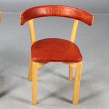 Beech Chair with Red Leather Seat and Back by Jorgen Gammelgard