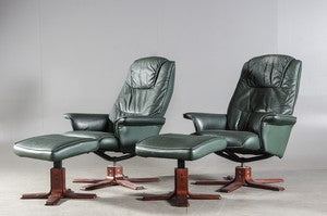 Green Leather Ottomans by Hiort Knudsen