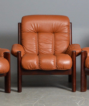 Brown Leather Armchair with Wood Frame by Ekornes