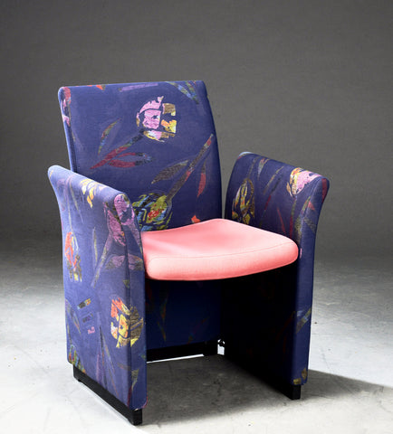 Blue Fabric Armchair with Pink Seat