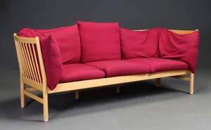 Beech Sofa with Bordeaux Coloured Wool Cushions by Skippers Furniture