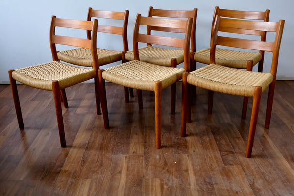 Niels O. Møller Dining Chairs Model 84 in Teak and Papercord