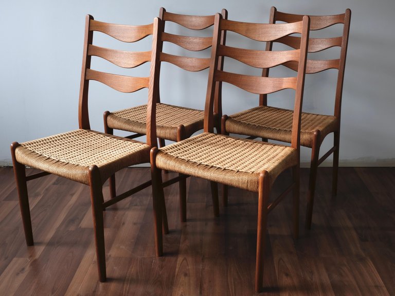 Teak High-backed Dining Chairs by Arne Wahl-Iversen with Danish Cord S