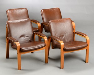 Oak Armchairs with Brown Leather by Ekornes Norway*