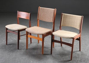 Three Sets of Dining Chairs in Teak and Oak