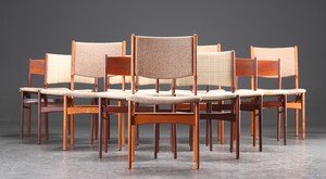 Three Sets of Dining Chairs in Teak and Oak