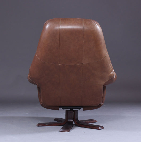 Armchair, brown leather, stained beech, Swivel, tilt.*